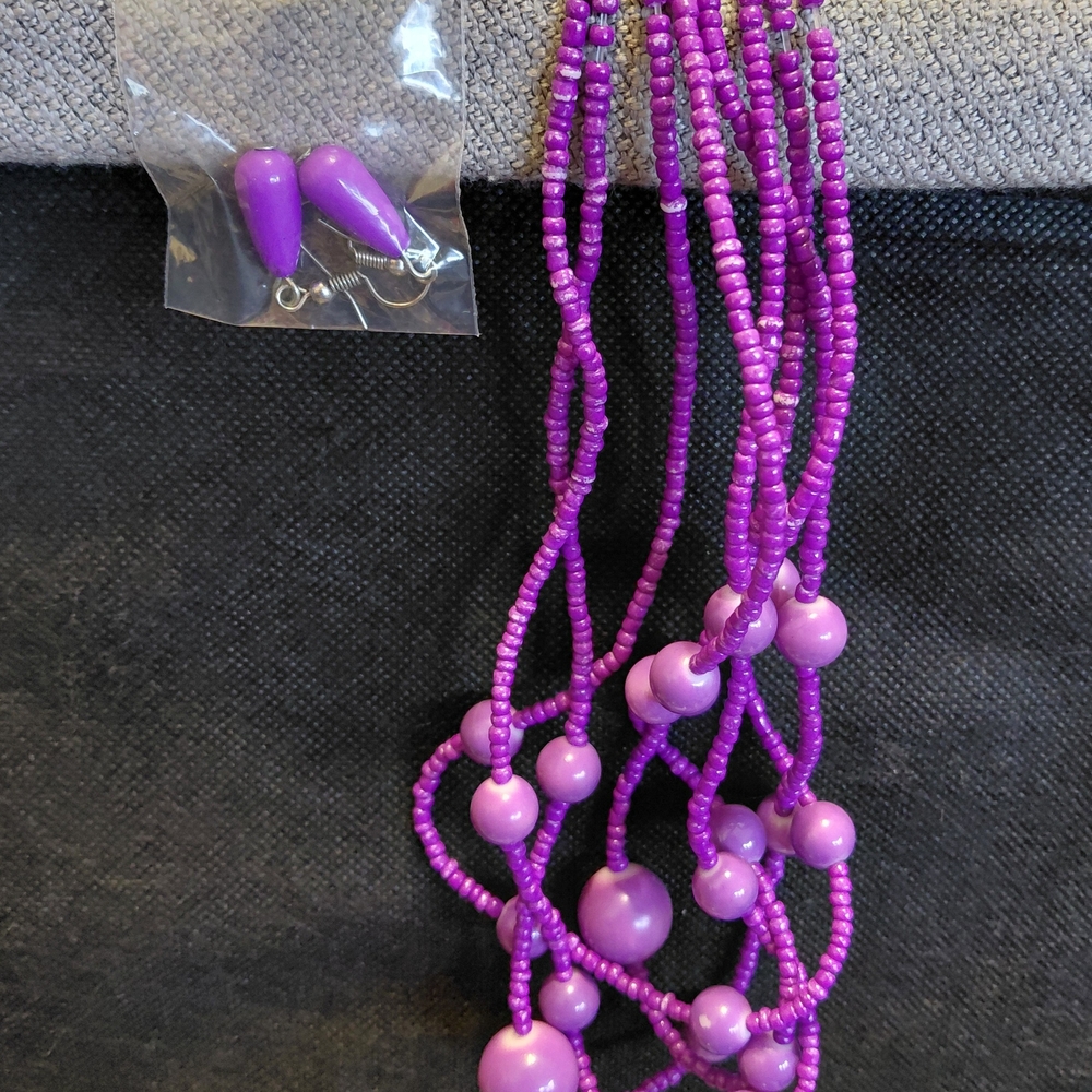 Vibrant Purple Beaded Necklace Set